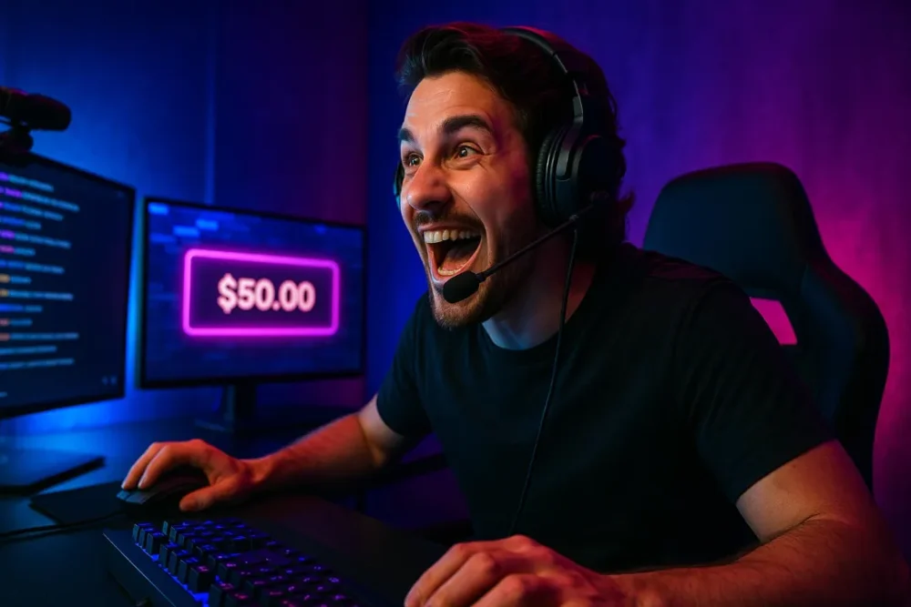 گیمر در حال استریم محتوا