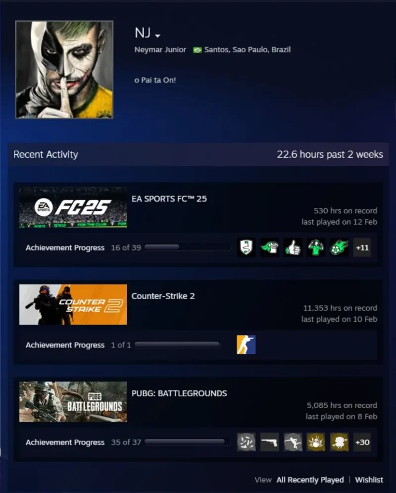 آمار فوق العاده نیمار در بازی Counter-Strike 2