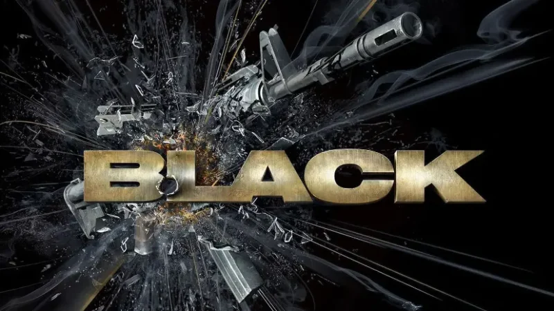 لوگوی بازی Black در کنار یک مسلسل