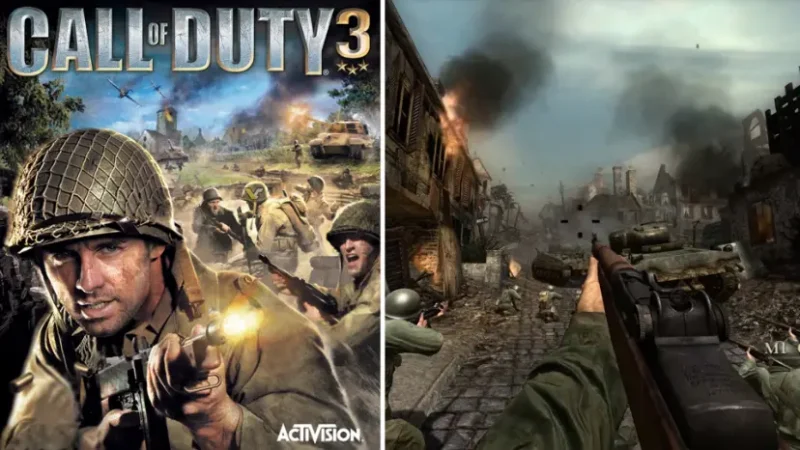 صحنه نبرد در بازی Call of Duty 3 (Call of Duty 3) با حضور سربازان در میدان جنگ