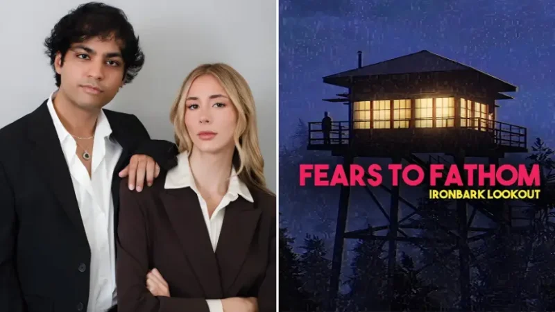 موکول نگی (Mukul Negi) و اسکارلت استالونه (Scarlet Stallone) در کنار پوستر فیلم Fears to Fathom